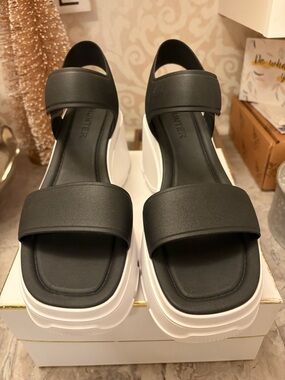 Hunter Black Platform Sandals with White Platform